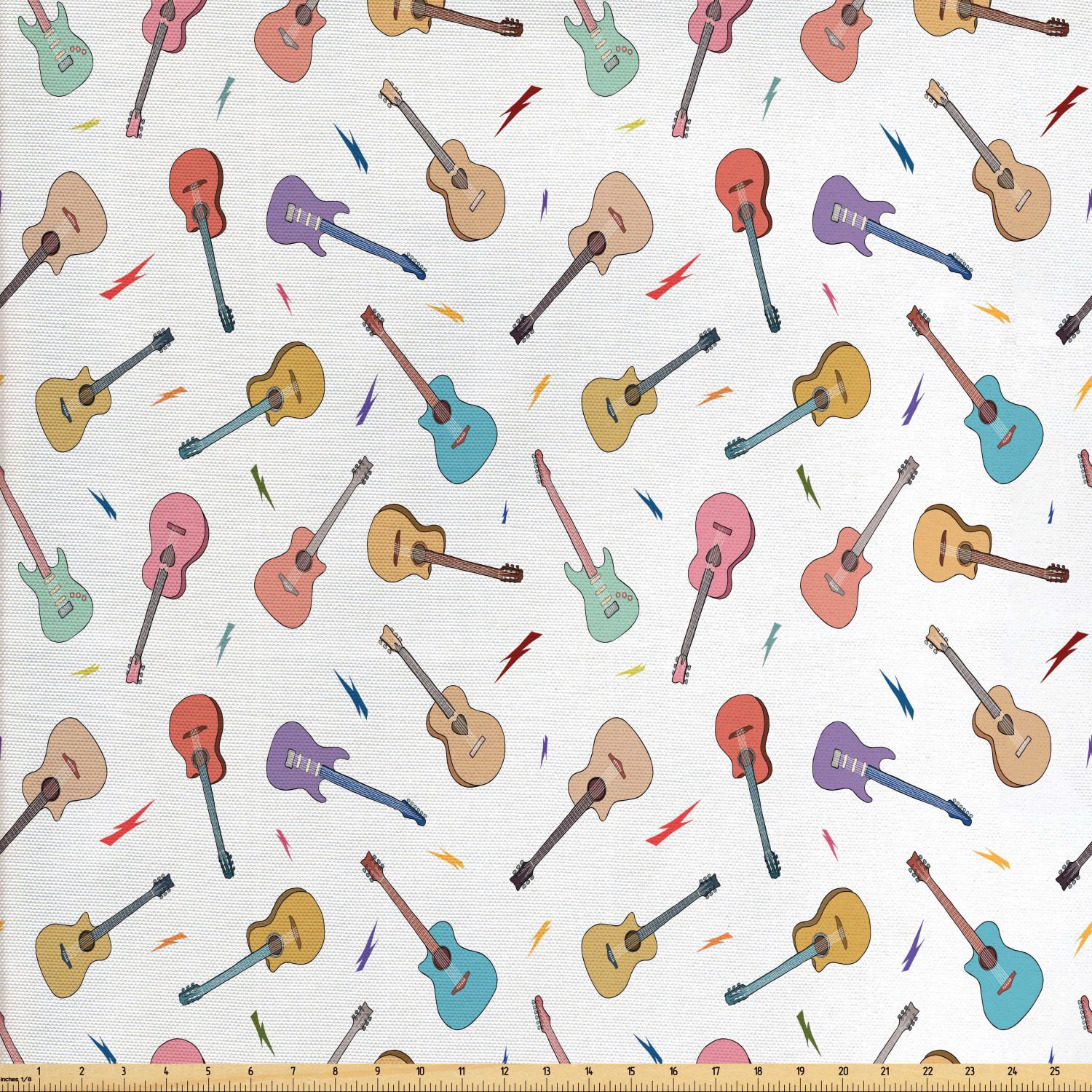 Guitar Fabric by The Yard, Rhythm and Melody Pattern with Colorful