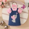 thumbnail image 2 of Toddler Outfits for Girls Cartoon Print Crew Neck Short Sleeve Ruffle Onesie Overall Skirt Headband 3 Piece Outdoor Wear Girls' Clothing Sets 9 Months-12 Months, 2 of 5