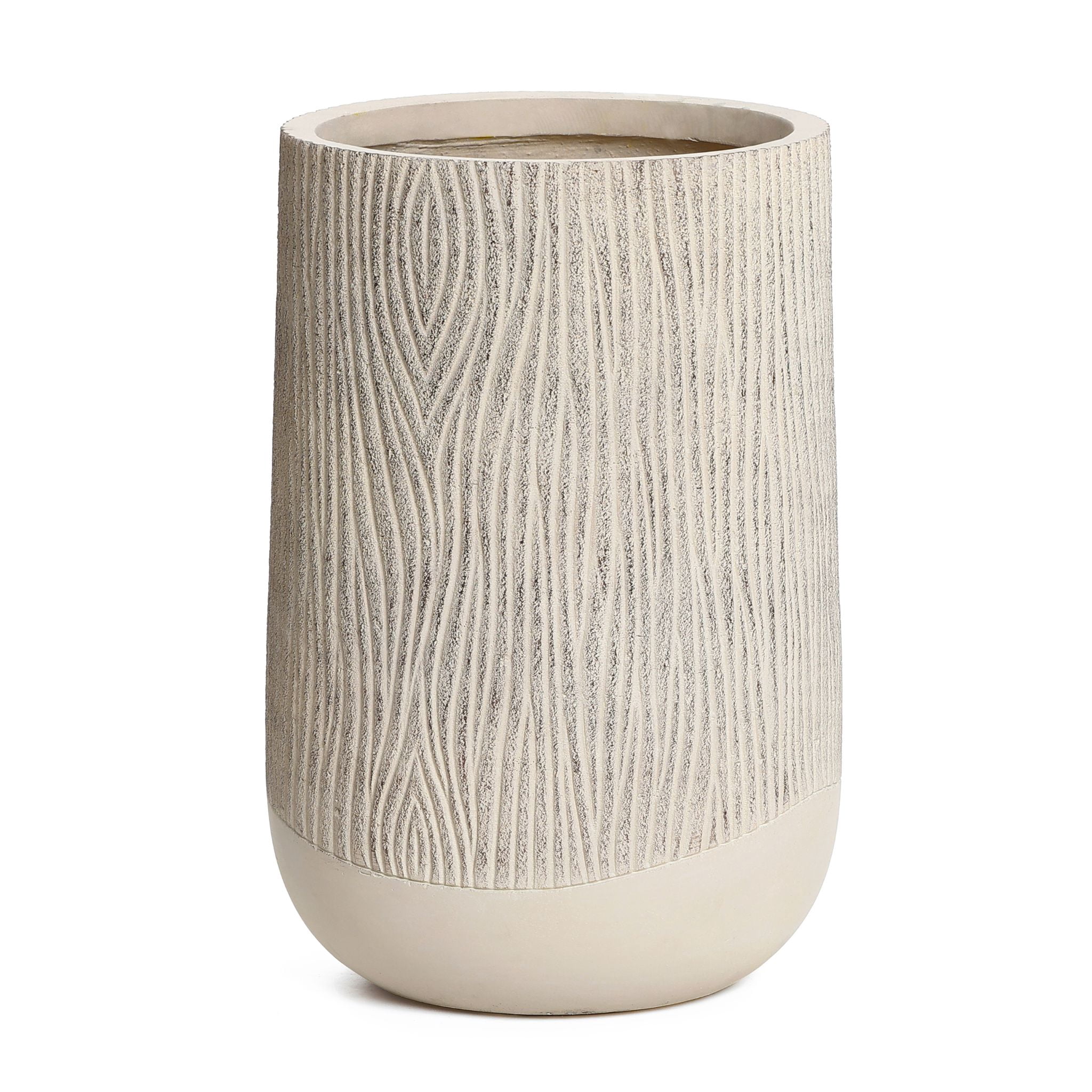 LuxenHome Wood‑Look Textured MgO Planter, 19" Tall Beige Decorative Garden Pot, Indoor & Outdoor