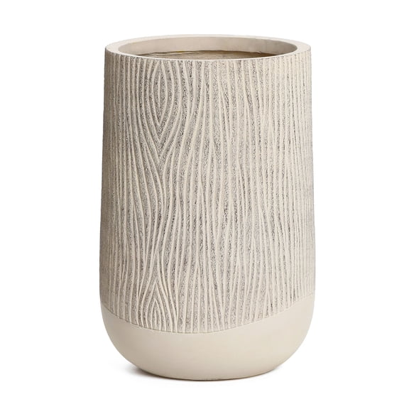 LuxenHome Wood‑Look Textured MgO Planter, 27.2" Tall Beige Decorative Garden Pot, Indoor & Outdoor