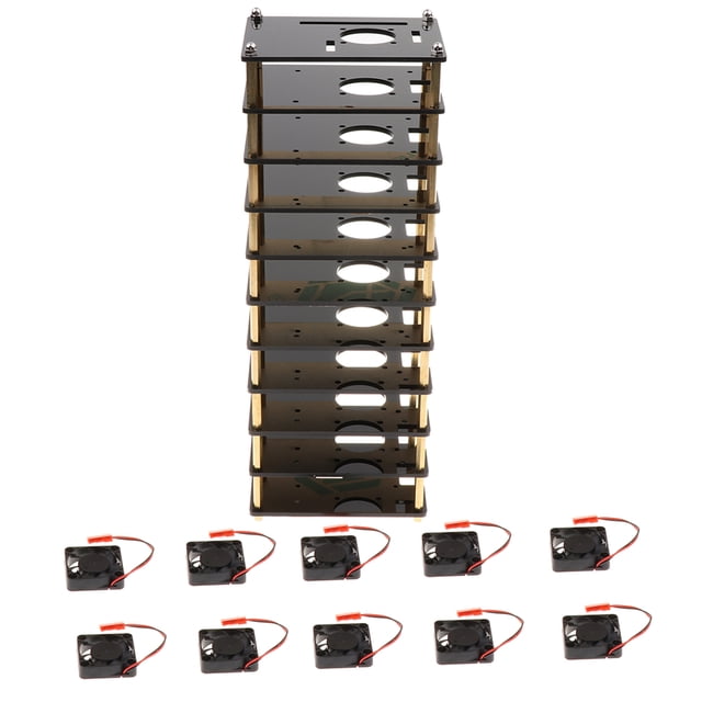 Carcasa de acrílico negro con ventilador para disipador de calor para Raspberry Pi 3b + / 3b / 2b / 2b + 10Layer Sunnimix Carcasa de acrílico con ventilador
