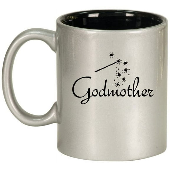 Godmother Ceramic Coffee Mug Tea Cup Gift for Her, Sister, Women, Family, Best Friend, Grandma, Cousin, Mom, Cute, Girlfriend, Wife, Mother’s Day, Baptism, Birthday, Housewarming (11oz Silver)