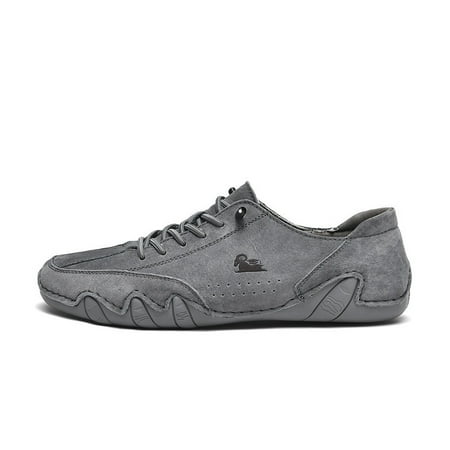 Men s Slip on Loafers Breathable Leather Shoes Fashion Lace up Casual Lightweight Sneakers Rubber 9.5 Gray
