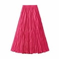 thumbnail image 2 of Fengqque Womens Spring Summer Long Skirt Solid Color Elastic High Waist Pleated A-Line Flared Maxi Skirts Women's Maxi Skirts Hot Pink Free Size, 2 of 6
