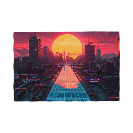 

Placemats Set of 4 Neon Sunset Cyberpunk Cityscape Place mats for Dining Table Indoor/Outdoor Cute Heat Resistant Washable Table Mats(18 x 12 )