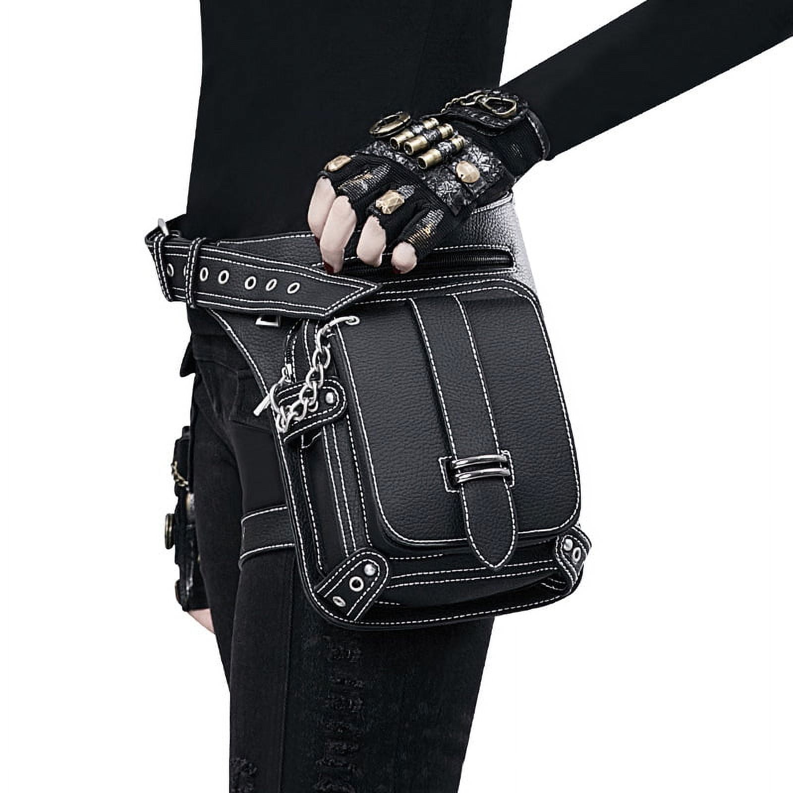 1pc Punk Vintage Waist Bag PU Leather Motorcycle Fanny Pack With Leg Strap