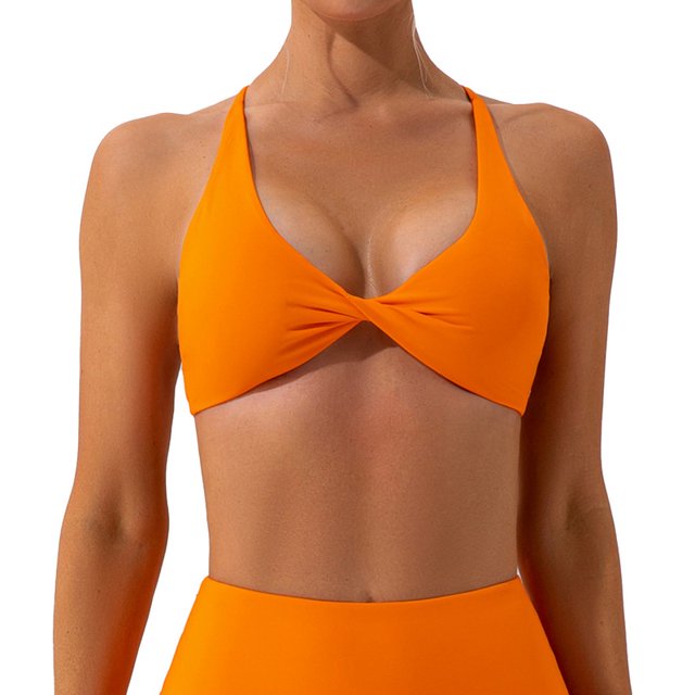 Sujetador Deportivo Con Cuello Halter Para Mujer/Top Fruncido De Alto Soporte De Impacto Para Fitness Yoga