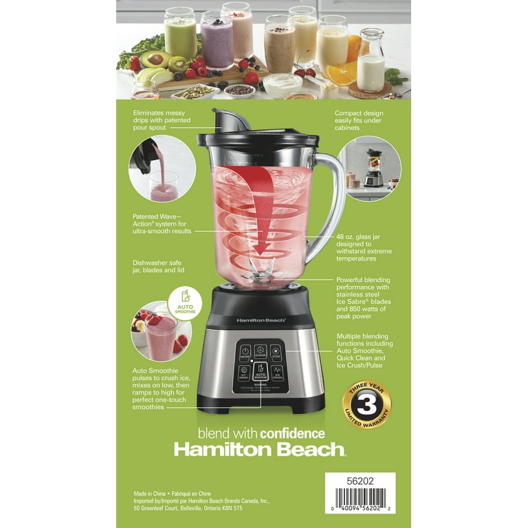 Hamilton Beach Smoothie Smart Blender 48 oz. Glass Jar 56202