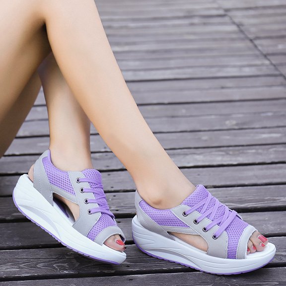 HAOTAGS Womens's Casual Walking Sandals Platform Breathable Summer Wedge Sandals Purple Size 7