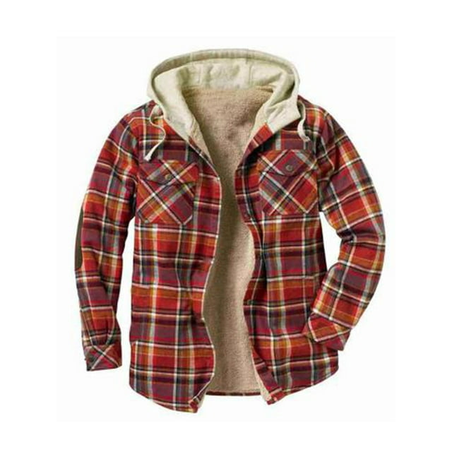 Kcikoc Men Flannel Shirt Jacket with Hooded Thicken Warm Quilted Lined ...