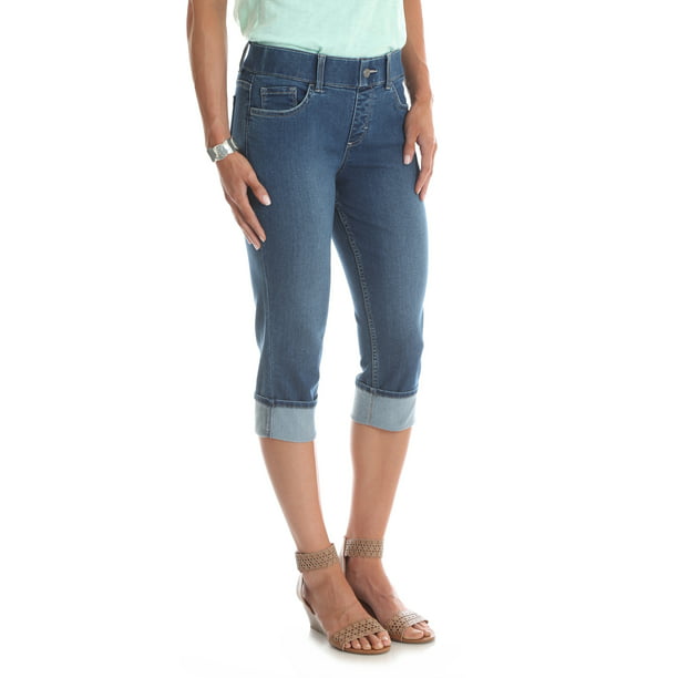 Women's Midrise Pull-On Denim Cuffed Capri Pants - Walmart.com