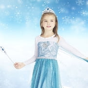 Jurebecia Princess Dress for Girls Birthday Party Blue Costume up Toddlers Kids Christmas Halloween Cosplay Clothes with Accessories 4T(3-4Years)