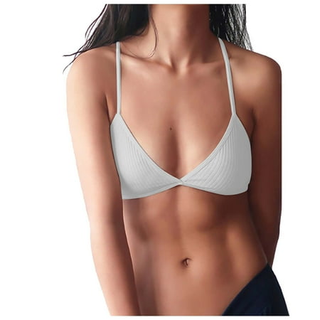 

Qcmgmg Women s Criss Cross Triangle Cup Comfort Wireless Bra Support Bralette L