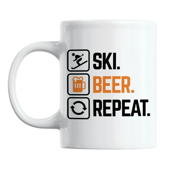 Ski Beer Repeat Coffee & Tea Mug Cup with a Skiing Theme for a Skier (11oz)
