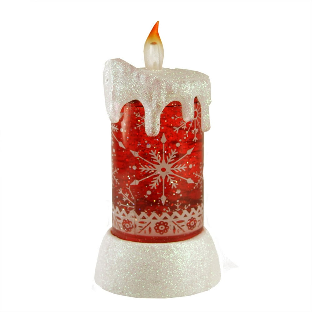 8" Battery Operated Flameless LED Rotating Red and White Snowflake ...