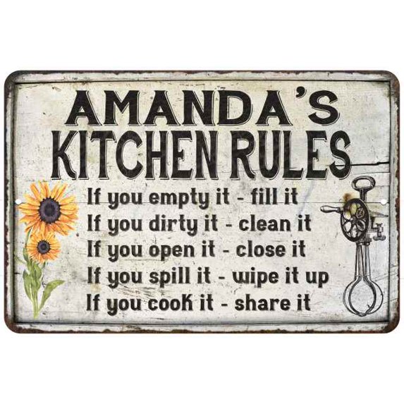 Amanda's Kitchen Rules Chic Sign Vintage Decor 8x12 Metal Sign 108120032043