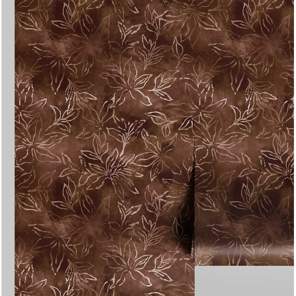 S4Sassy Peel and Stick Wall Covering, Outline Floral Leaf Print Removable Walls Wrap - Brown Instant Wall Makeover Mural for Bathroom, Closet Interior - Self-Adhesive Wallpaper Vinyl - 25"x120"