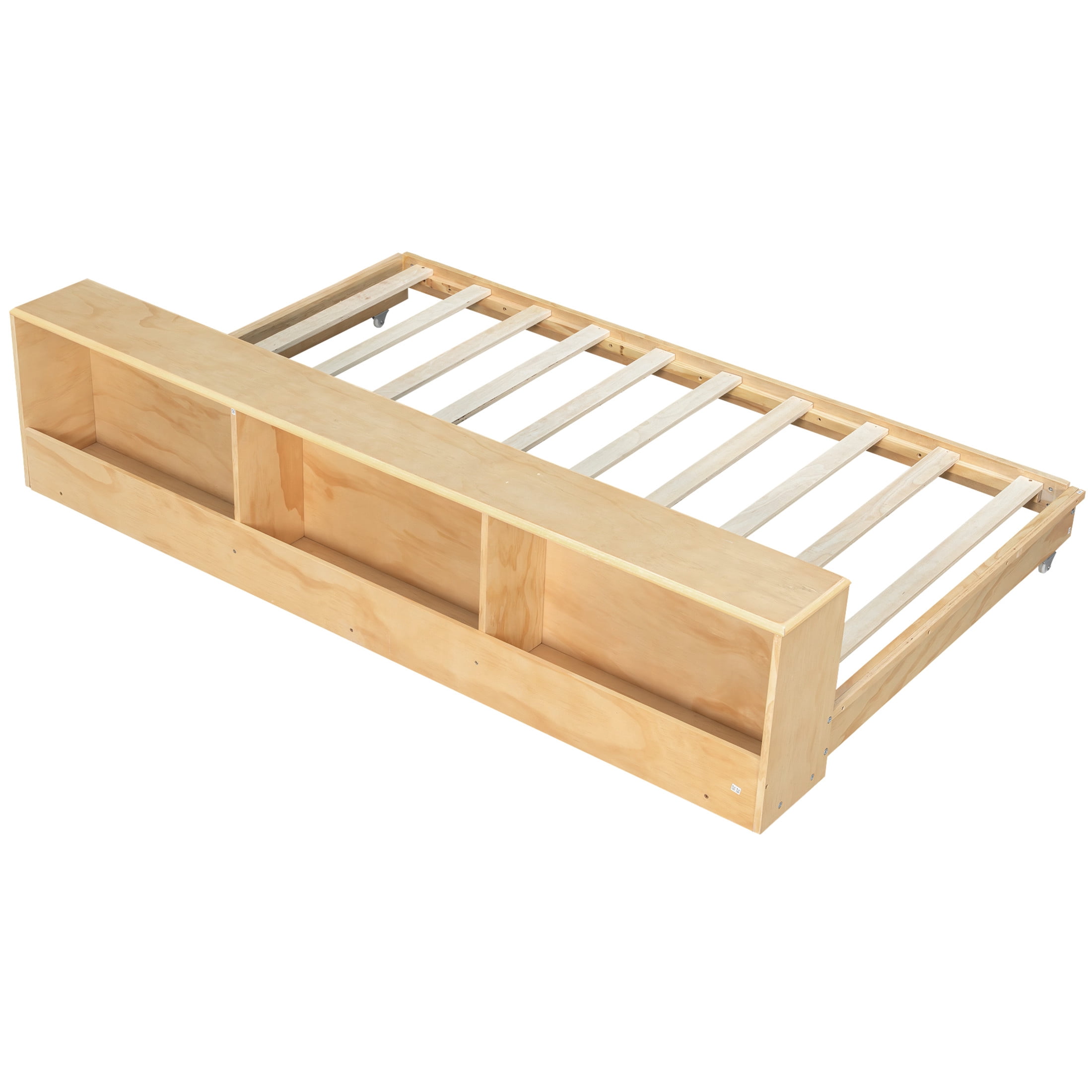Noble House Brevon Full Size Extendable Platform Bed with Built-in Storage Cabinet, Pine Wood Frame, Natural