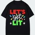 thumbnail image 3 of Black T Shirt With Let S Get Lit Christmas Lights And Stars Print For Holiday Party Seasonal Celebration, 3 of 4