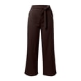 thumbnail image 4 of Rggeeun Womens Trousers Solid Color Elastic High Waist Wide Leg Ankle Length Soft Relaxed Fit With Adjustable Sashes Belt & Side Pockets For Summer Running Delicate Bottoms,Coffee,Xl, 4 of 5