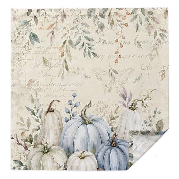Thanksgiving Cloth Napkins Set of 1 Fall Vintage Blue Green Pumpkin Eucalyptus Leaf Soft Washable Square Dinner Napkins for Party Wedding Restaurant Hotel Cocktail 20x20 Inch