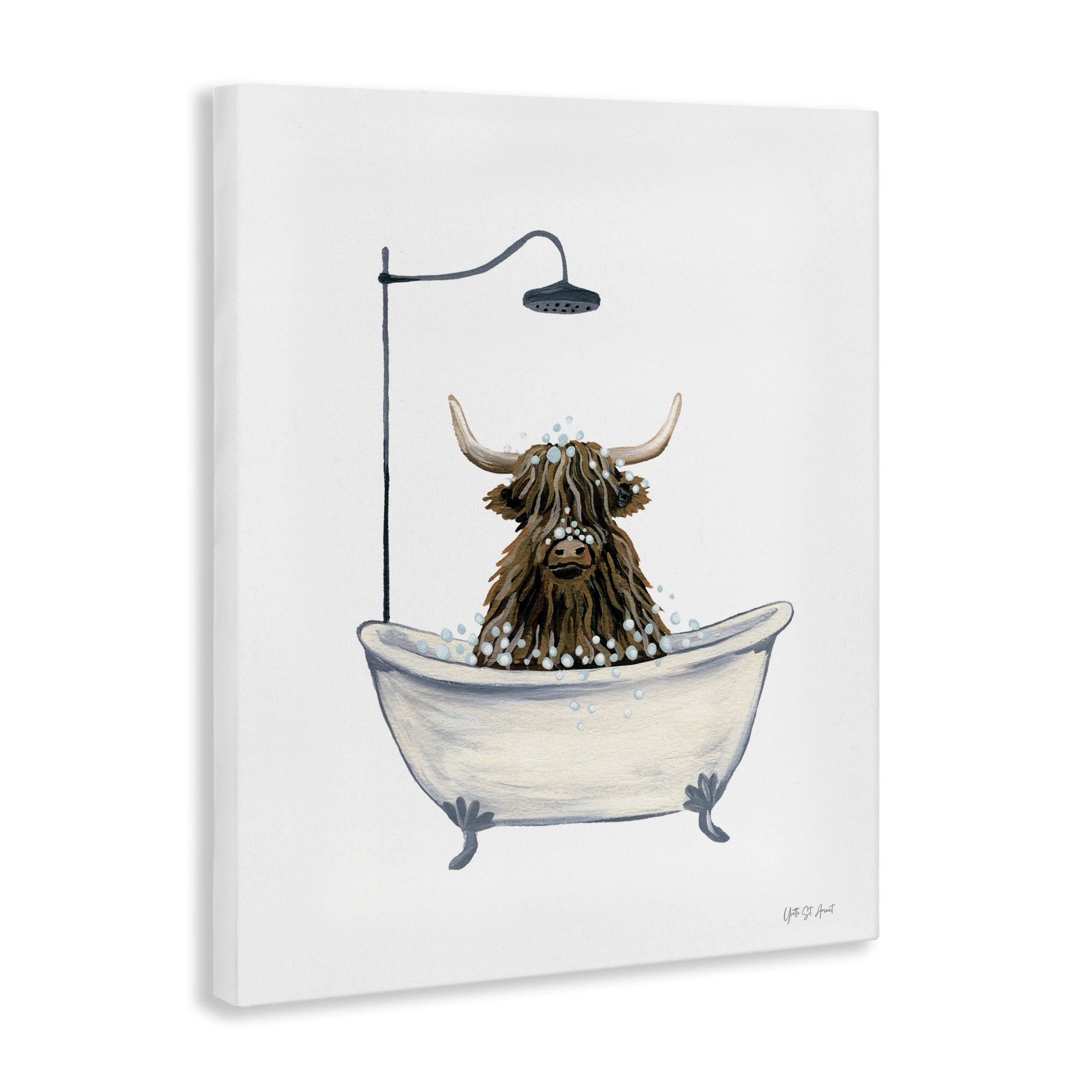 Stupell Industries Highland Cow Bathtub Typography Painting Gallery Wrapped Canvas Art Print Wall Art, 36 x 48