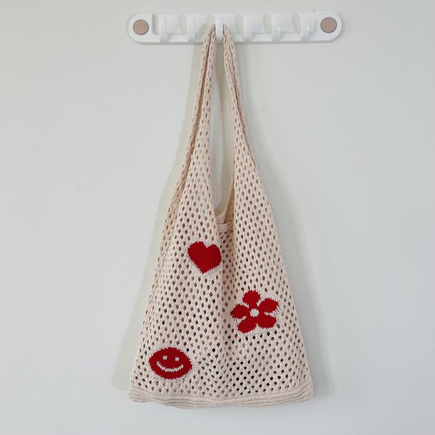 Bolso de hombro de gran capacidad de punto Bolso de mano de flores huecas de malla (albaricoque)