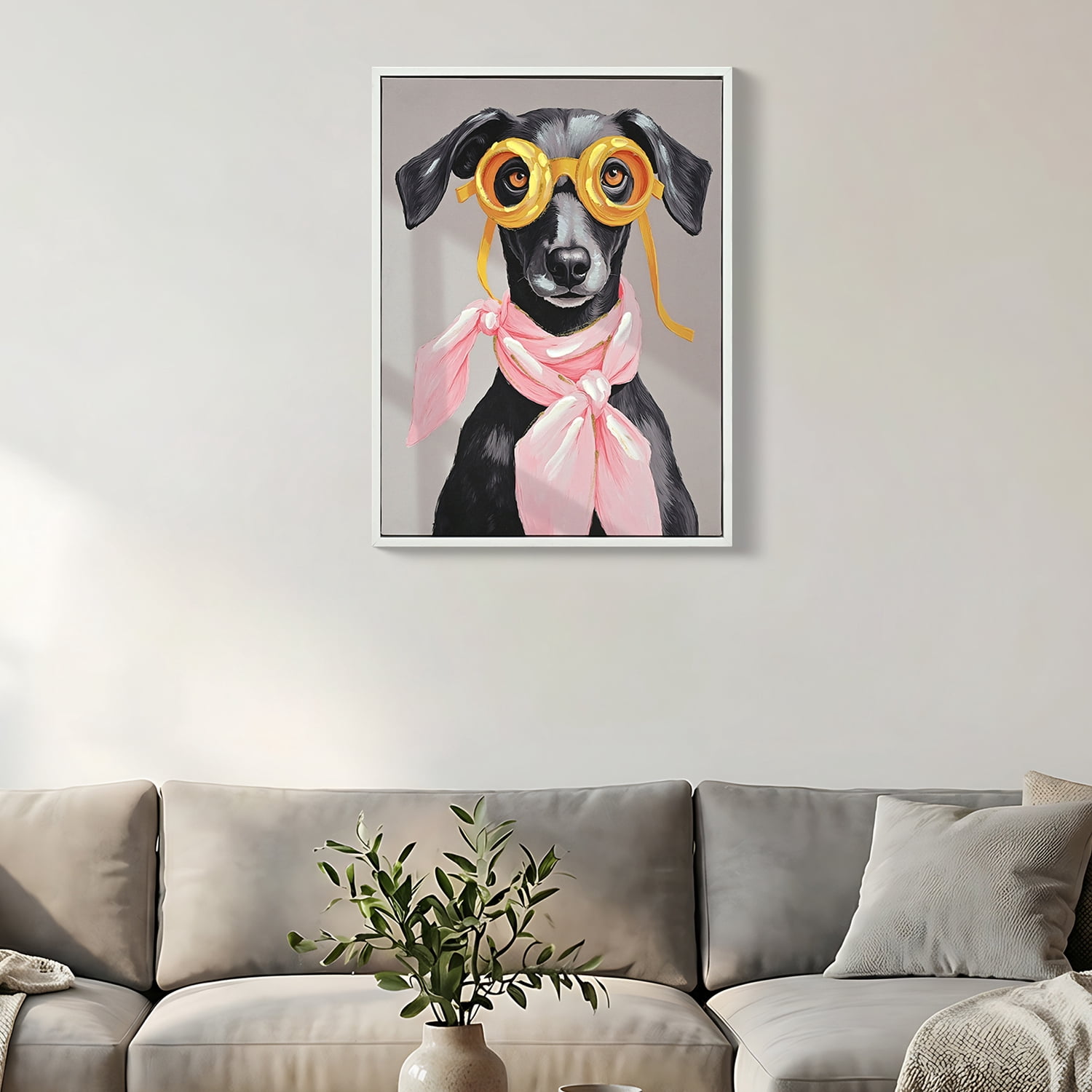 MOONMISS 16x12 Vacation Day Puppy Canvas Art Contemporary Ready to Hang Living Room Bedroom Office