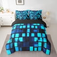 thumbnail image 2 of Feelyou Cartoon Pixelate Miner Twin Bedding Sets 7-Piece, Blue Square Abstract Bedding Comforter Set, Fashion Honeycomb Reversible Sheet Sets, Breathable Home Decor, 2 of 7