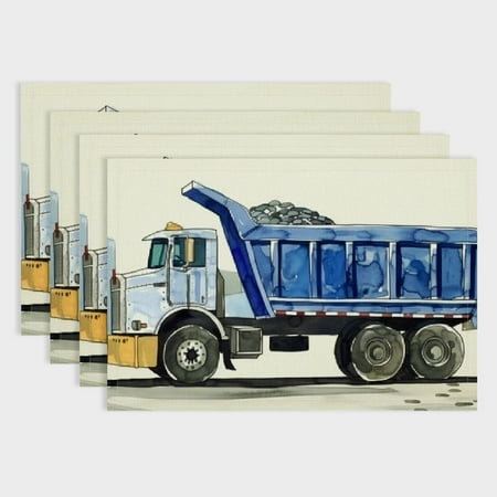 

Fenyluxe Dump Truck Theme Linen Cloth Placemat Set of 4 for Birthday Christmas Restaurants - Home Decoration 18x12in