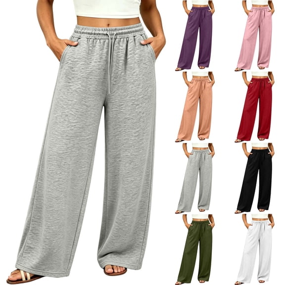 HomeDM Women's Sweatpants Drawstring Loose Lounge Pants with Pockets for Summer Casual Work Gray L