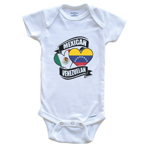 Mexican Venezuelan Hearts Mexico Venezuela Flags Baby Bodysuit, 0-3 Months White