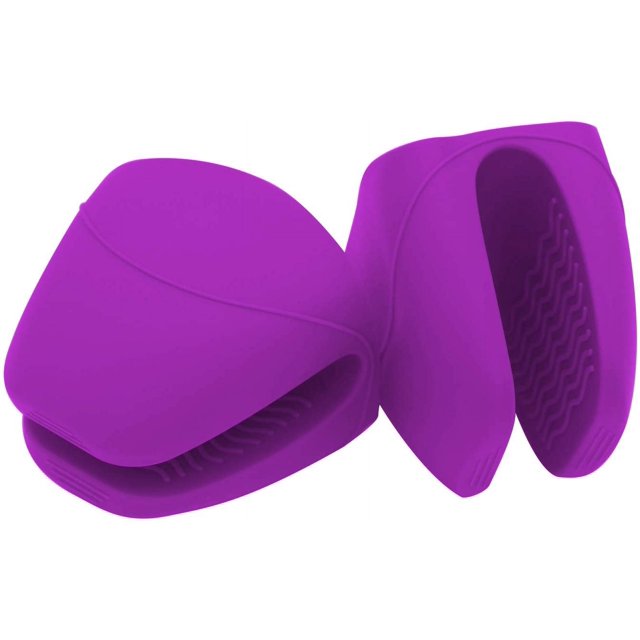 Manoplas de silicona para horno, agarraderas protectoras para los dedos para cocinar, hornear, barbacoas, guantes resistentes al calor (morado)