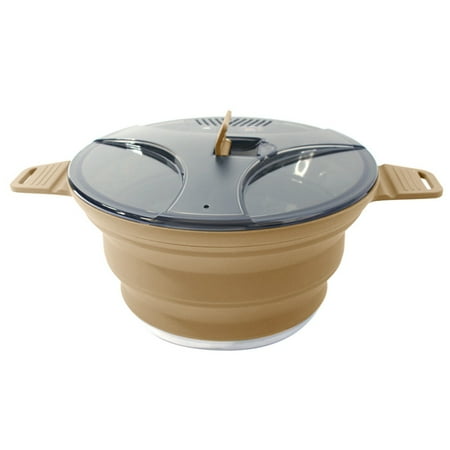 

Outdoor Folding Pot Silicone Hiking Cooking Pot Portable Picnic Pot Stainless Steel Camping Cooker Khaki