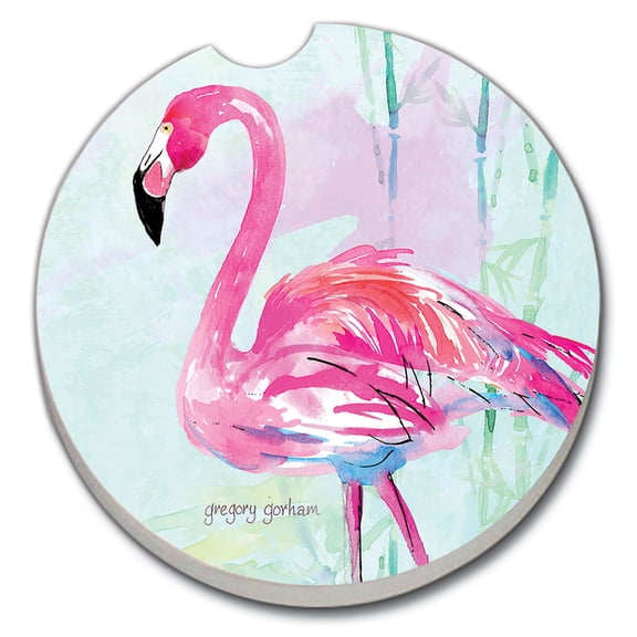 Absorbent Stoneware Car Coaster, Flamingo Flair, Set of 2