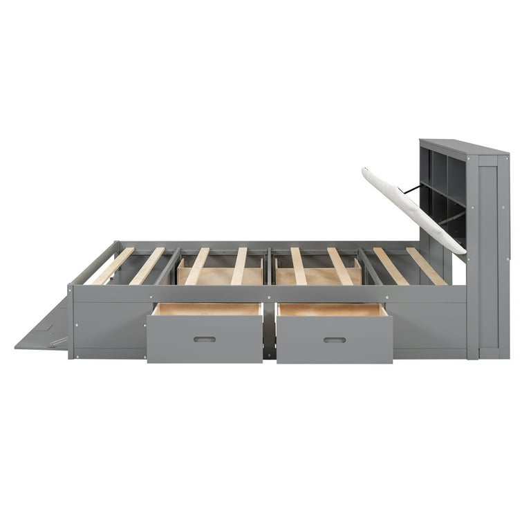 Euroco Wood Queen Size Platform Bed with Storage Headboard