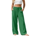 thumbnail image 2 of Nestiefly Linen Pants for Women Flowy Palazzo Pants Loose Boho High Waist Casual Wide Leg Trousers Summer Beach Vacation Outfits Green 2XL, 2 of 6
