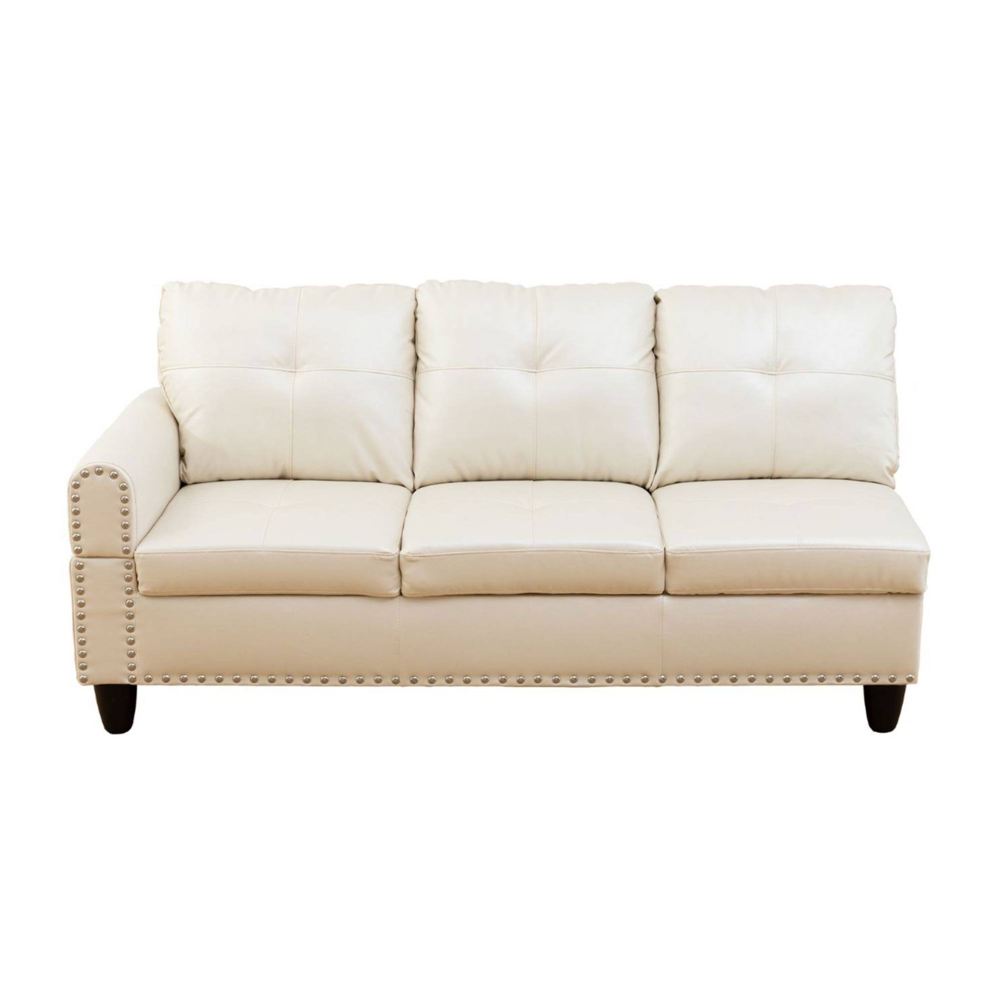 Modern L-Shaped Sectional Sofa Set with Left Chaise & Ottoman - Faux Leather Tufted Modular Couch for Living Room, White