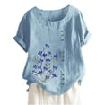 thumbnail image 2 of Womens Summer Cotton Linen T-Shirts Casual Crewneck Dandelion Print Short Sleeve Tunic Tops Loose Comfy Gauze Blouses, 2 of 4