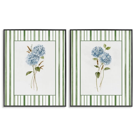 Stupell Industries Wheat & Hydrangea Sprigs 2 Piece Black Framed Giclee Art Set, design by Nan