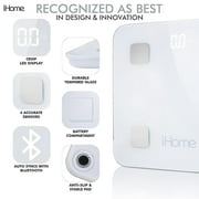 iHome Smart Scale Digital Bathroom Scale for Body Weight and BMI Tracking, White