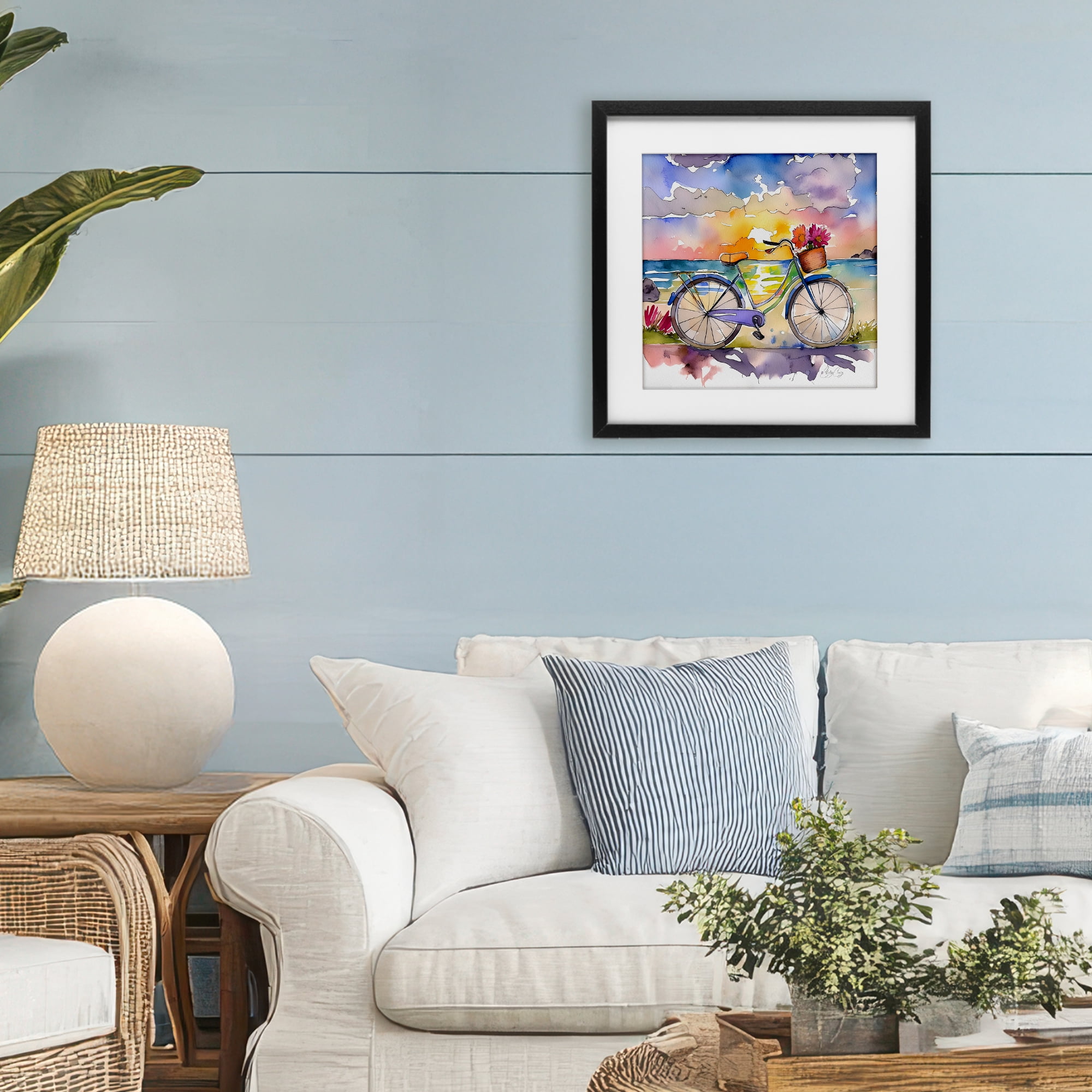 Stupell Industries Bicycle By The Seaside Black Framed Print Under Glass, design by Shelly Craig