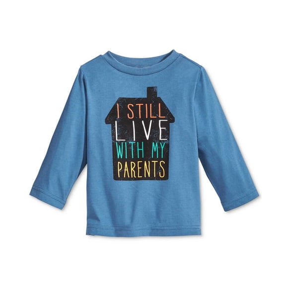 First Impressions T-Shirts à Manches Longues pour Bébés Garçons "Je Vis Encore avec Mes Parents" Imprimé Graphique, Bleu Tropical, 6-9 Mois