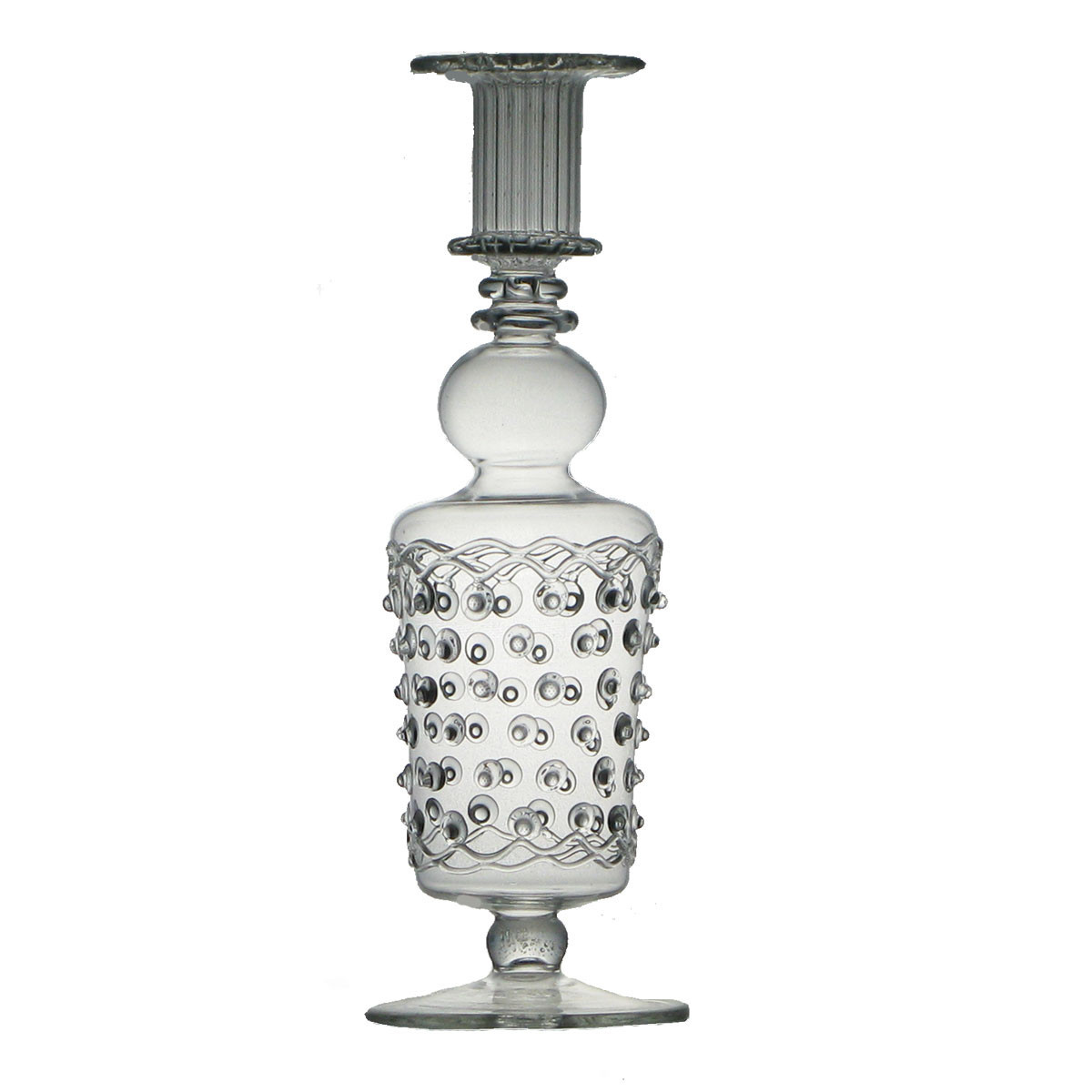 Set of 2 Mouth Blown Glass with Dots Clear Fluted Taper Candle Holders