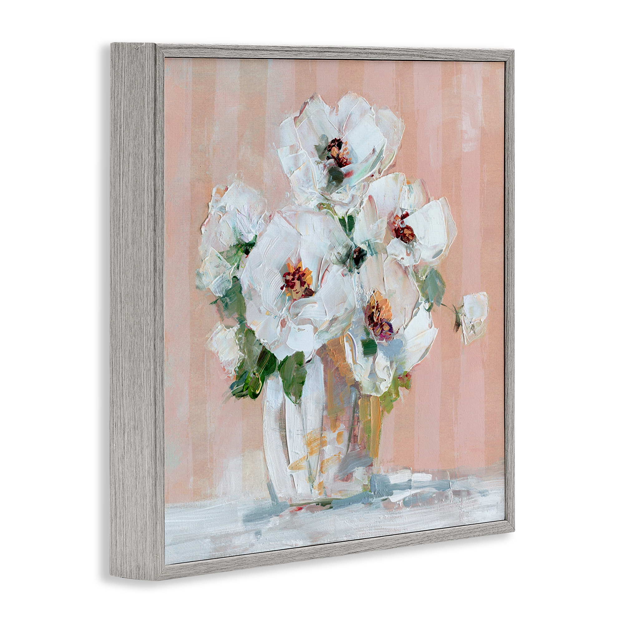 Stupell Industries White Poppies on Pink Botanical & Floral Painting Gray Framed Art Print Wall Art, 17 x 17