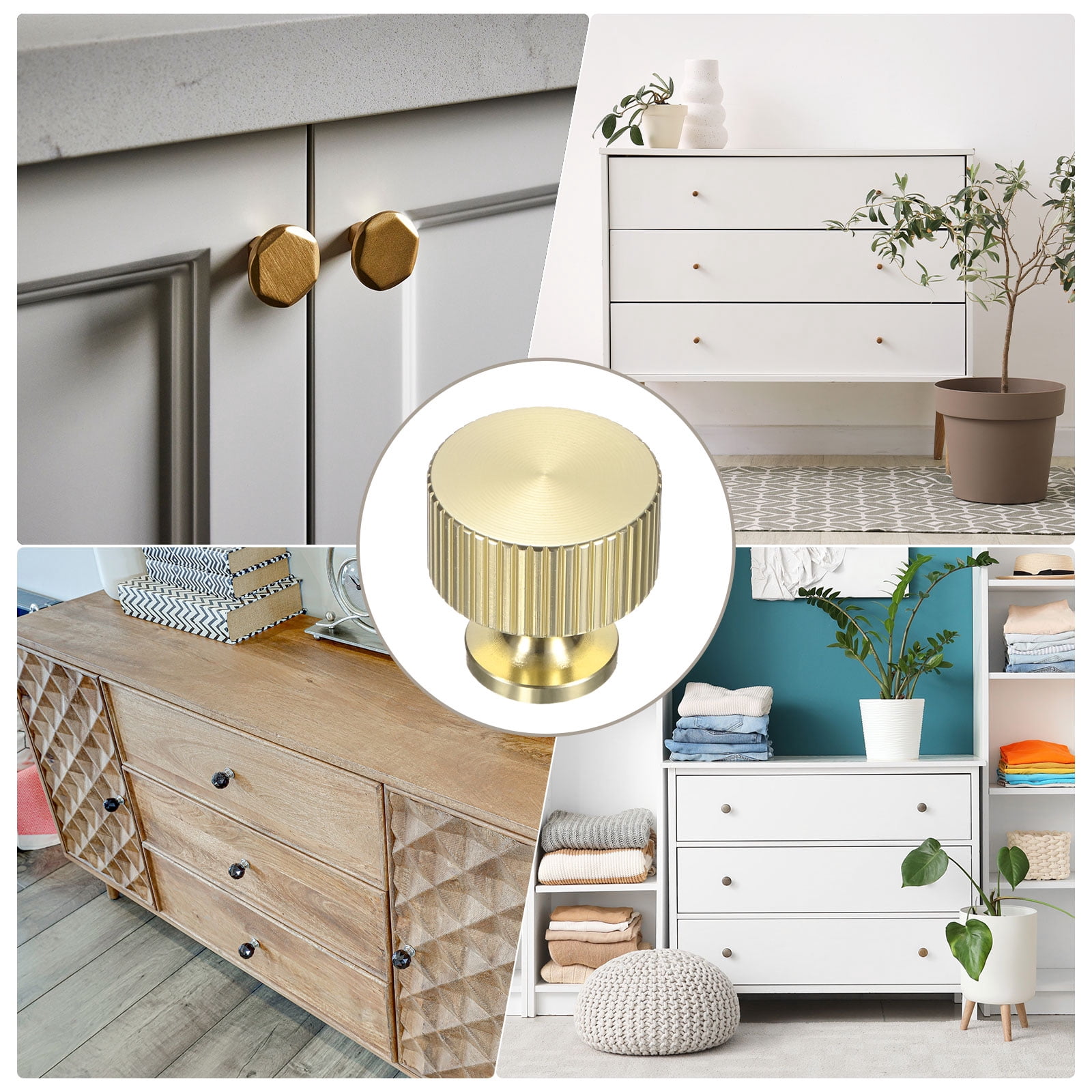 Uxcell 10-Pack Gold Cabinet Knobs, 1-1/10" Striped Round Modern Aluminum Knobs Handles [Gold]