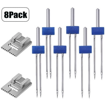 Sewing Machine Double Needle Set Sewing Kit, 6 * Double Needle 2 * Groove Presser Foot Needle and Thread Kit, Multi-color