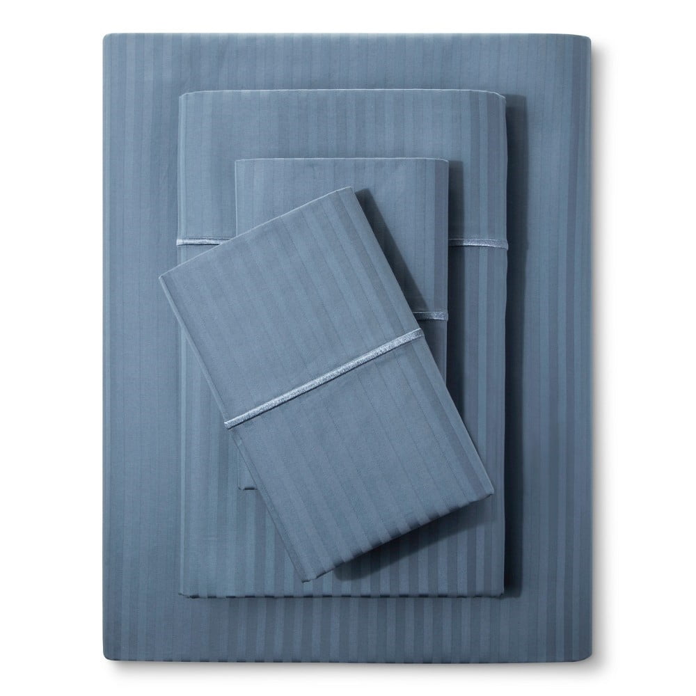 FIELDCREST Satin Stitch Damask Full 4-pc Sheet Set 100% Cotton 500 Rig Blue