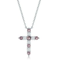 925 Sterling Silver Simulated 20mm Garnet, Amethyst, Aquamarine, White Topaz, Emerald, Lavender, Ruby, Peridot, Sapphire, Pink, Citrine, and Swiss Blue Birthstone 16 2’’ Cross Necklace