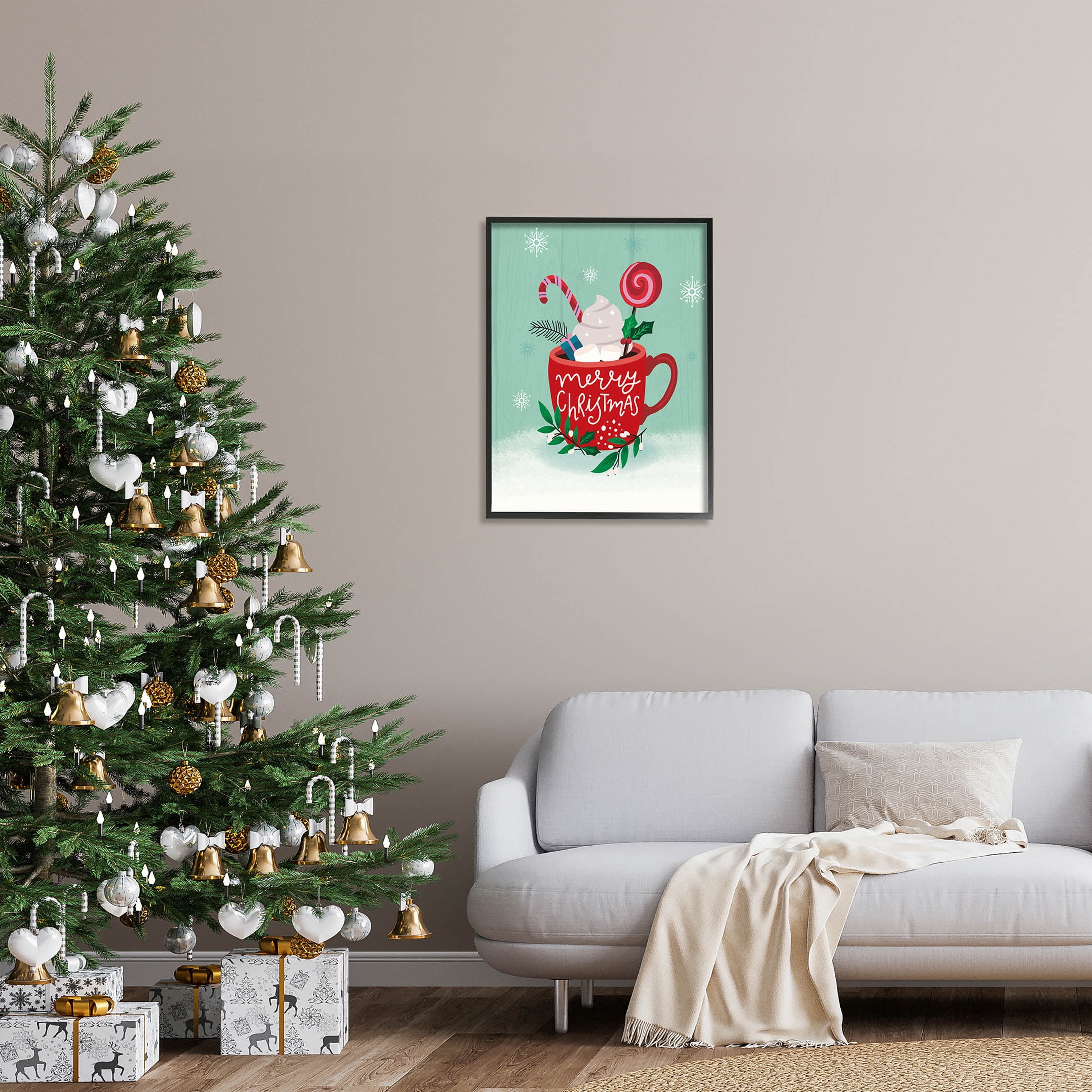 Merry Christmas Warm Cocoa Holiday Graphic Art Black Framed Art Print Wall Art